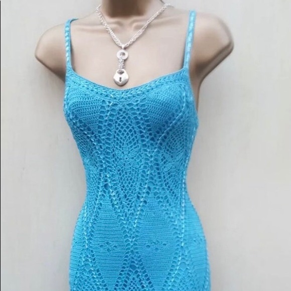 Karen Millen Turquoise Blue beaded Crotched Dress, Size 10 U.K. - Picture 4 of 16